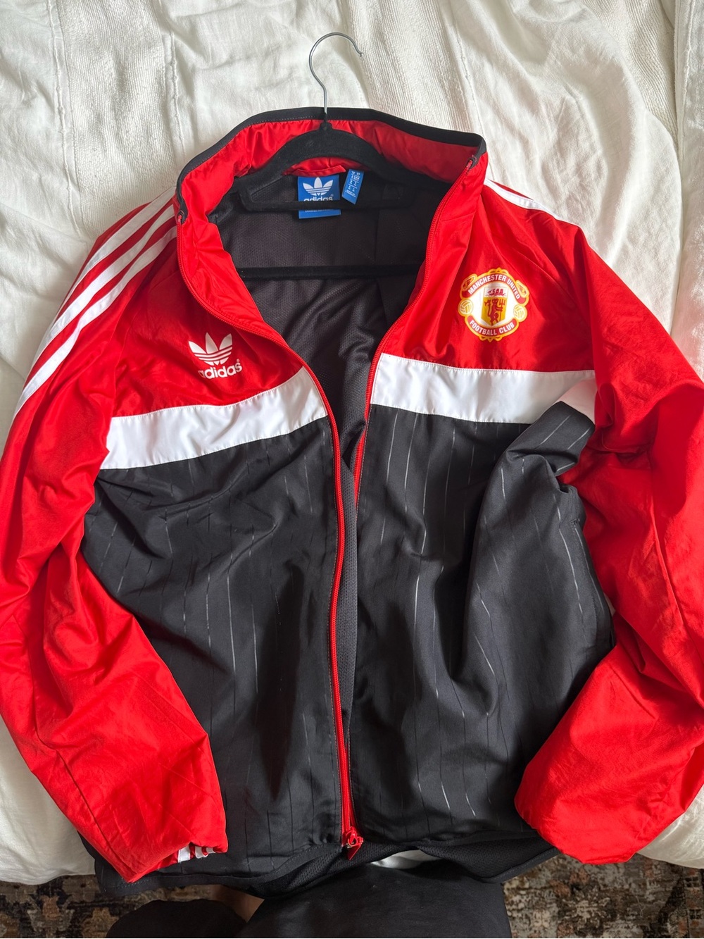 adidas Red, Black & White Manchester United Windbreaker Jacket - Trefoil